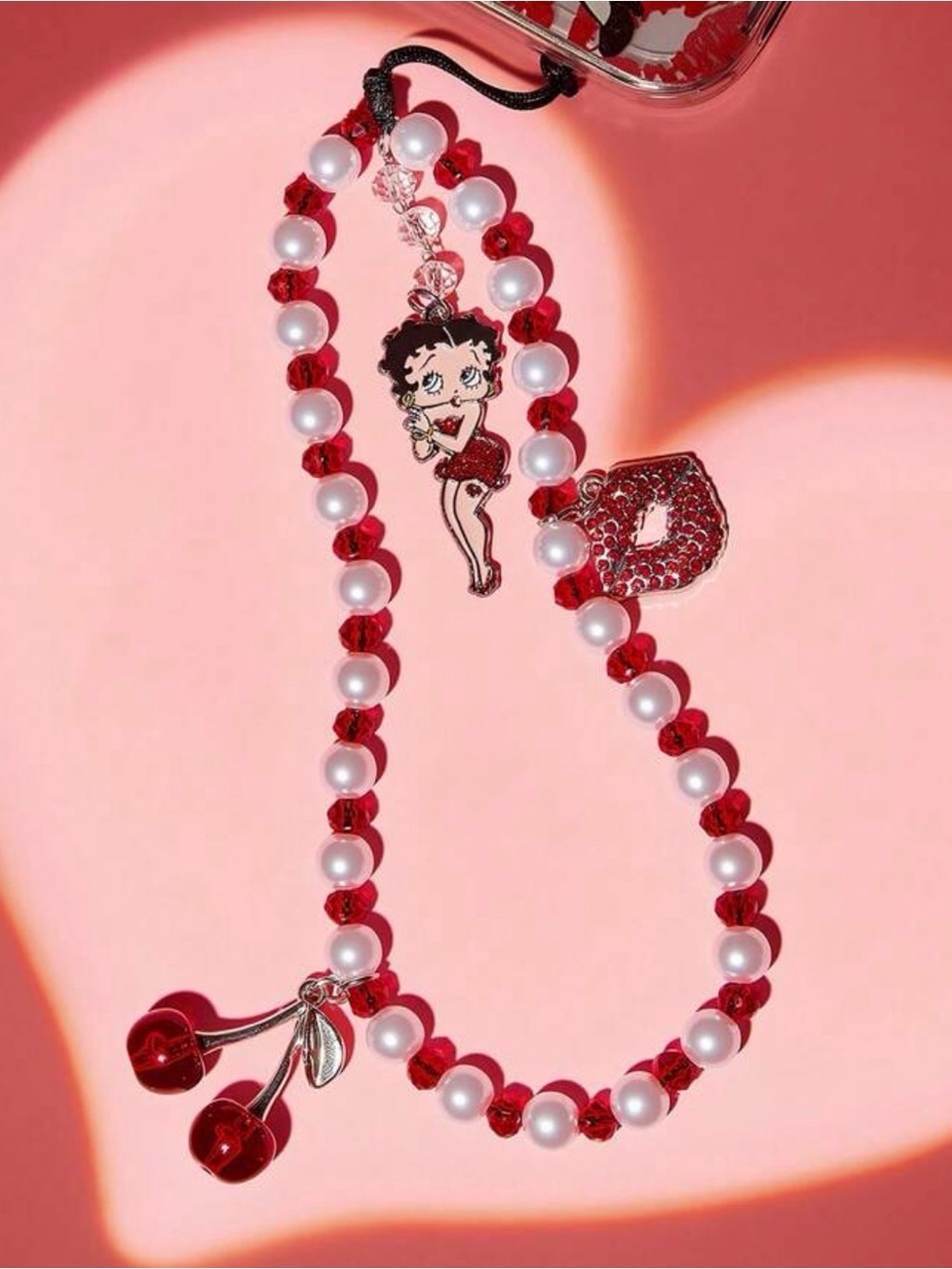 Betty Boop Red Pearl & Crystal Phone Charm
